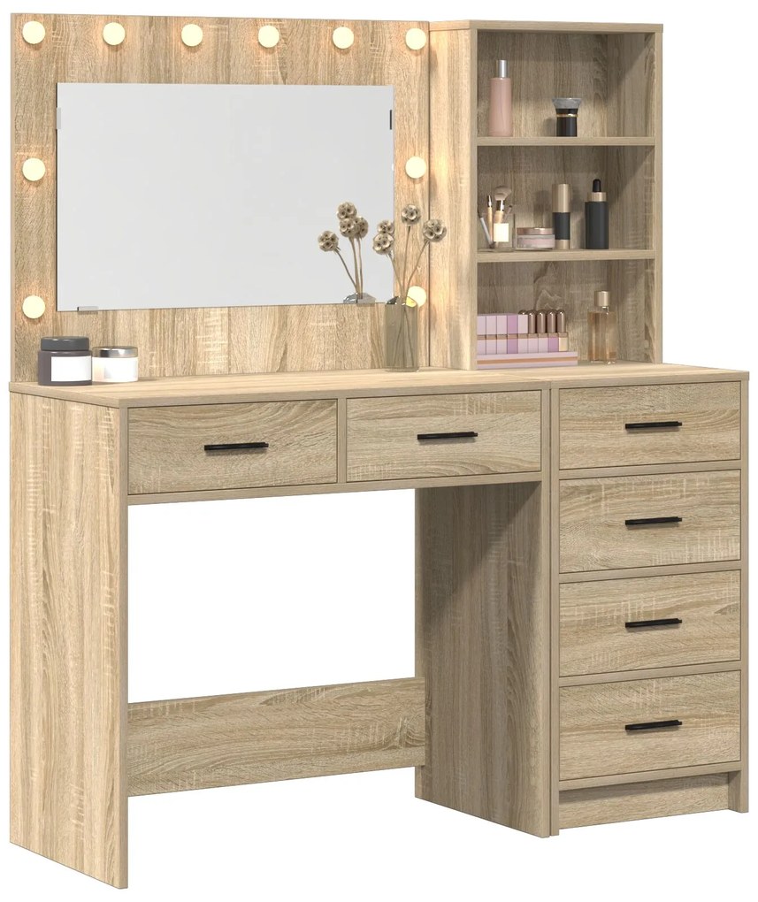 Set di toeletta da 2 pezzi con led in rovere sonoma in legno ingegnerizzato