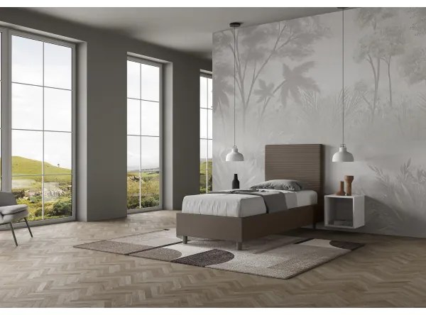Letto singolo senza rete imbottito 80x200 similpelle cappuccino Focus