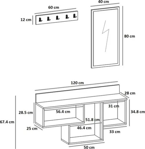 Mobile Ingresso Sospeso Con Cappottiera Vani E Specchio Pablo Bianco