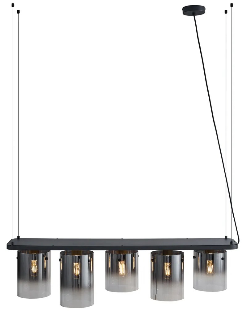 Lampada a sospensione moderna nera con vetro fumé 5 luci - Hybrid