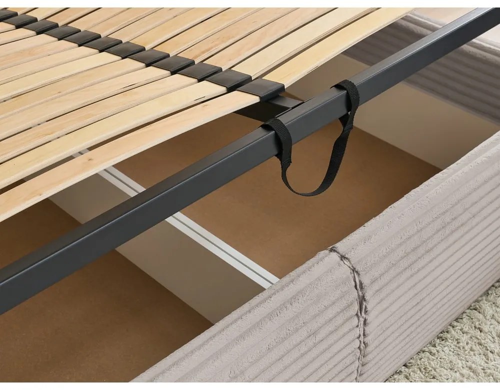 Letto matrimoniale beige imbottito con spazio contenitivo con griglia inclusa 180x200 cm Jade – Bobochic Paris