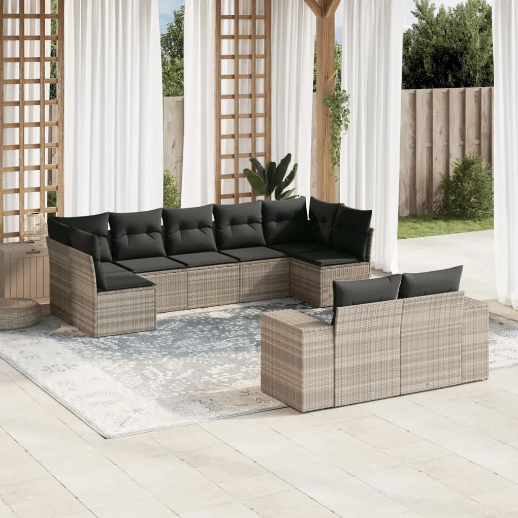 Set divano da giardino 9pz con cuscini grigio chiaro polyrattan