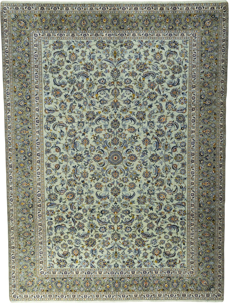 Kashan Tappeto 310x410 Verde (Iran) Annodato A Mano