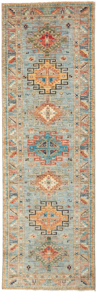 Kazak Tappeto 80x260 Blu (Pakistan) Annodato A Mano
