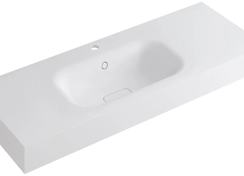 Lavabo integrale bacino al centro rettangolare L 120.5 x H 15 x P 46 cm in resina bianco