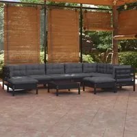 Set Divani da Giardino 10 pz con Cuscini Neri Legno di Pino 3096717