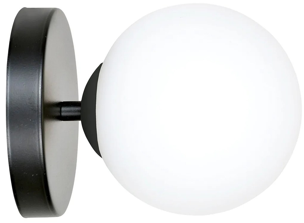 Applique A 1 Luce Shiva In Acciaio Nero E Sfera In Vetro Bianco