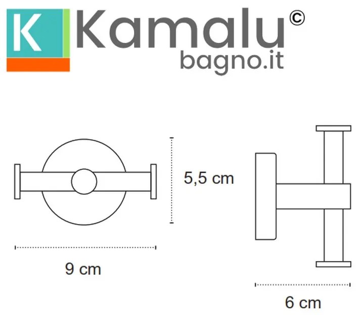 Kamalu - appendiabiti bagno doppi ganci laterali acciaio inox satinato | mira-s