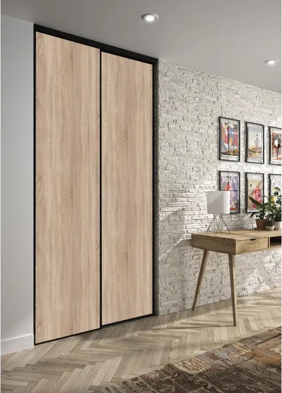 Kit anta scorrevole con binario OPTIMUM 2 ante rovere L 120 x H 270 cm