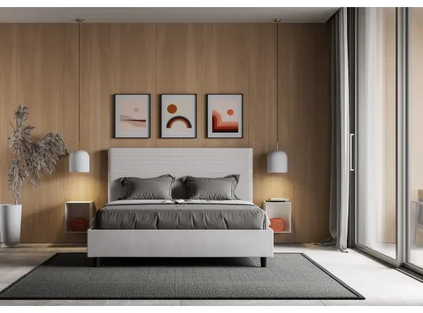 Letto senza rete imbottito 160x190 similpelle bianco Focus