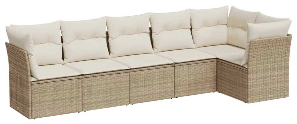 Set divano da giardino 6 pz con cuscini beige in polyrattan