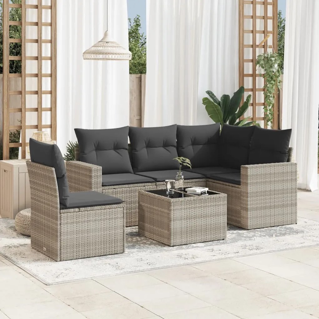 Set divano da giardino 6pz con cuscini grigio chiaro polyrattan