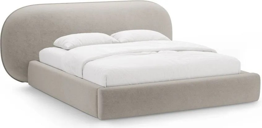 Letto matrimoniale imbottito beige con contenitore con rete inclusa 180x200 cm Ovalo – Micadoni