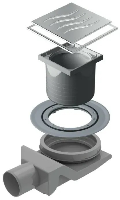 Scarico doccia a pavimento con griglia e sifone 10x10 cm acciaio inox cromato