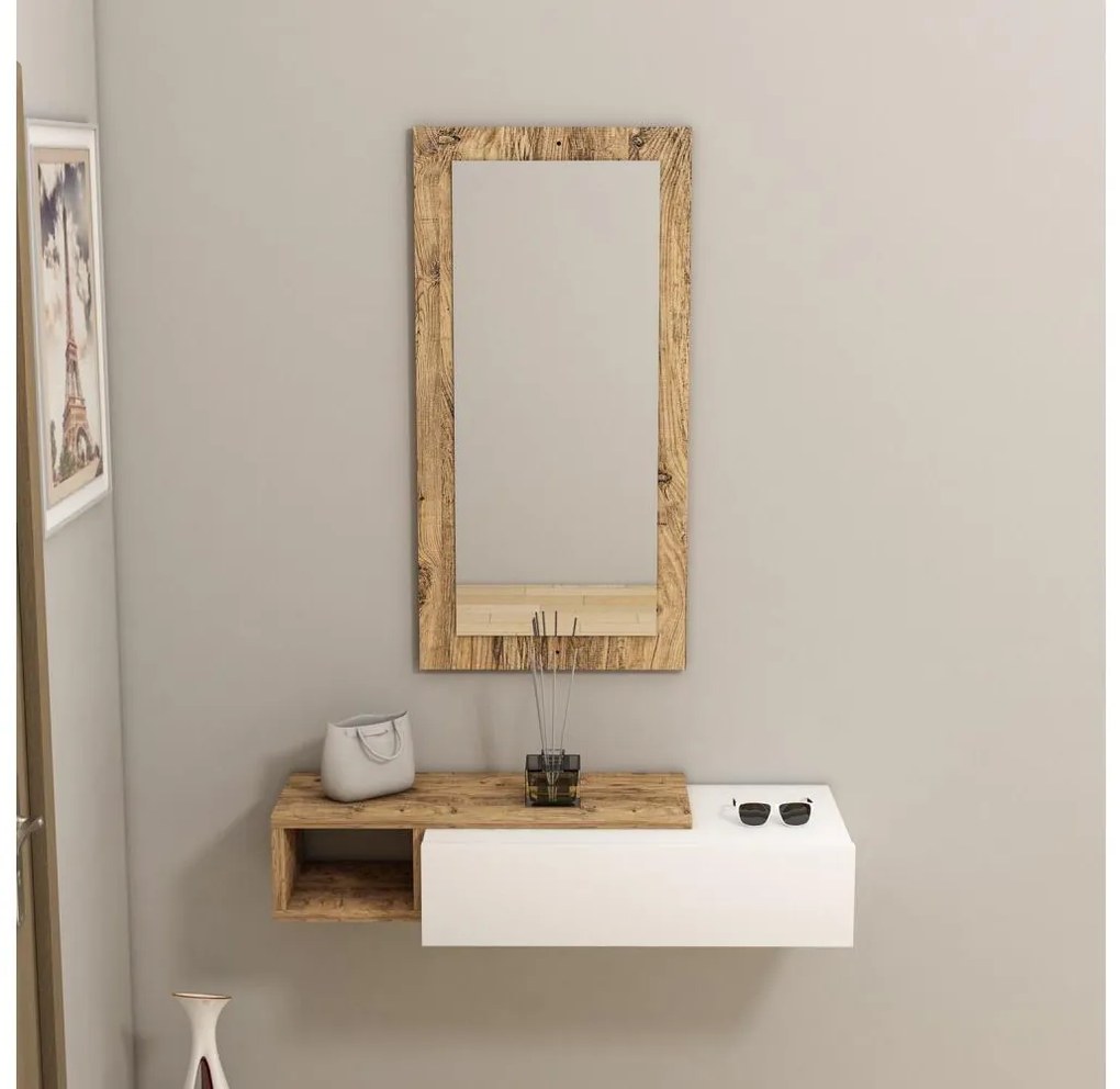 Mensola da parete + specchio VIEN bianco/pino atlantic