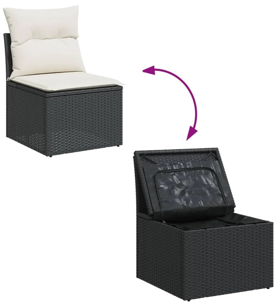 Set Divano da Giardino 6 pz con Cuscini Nero in Polyrattan