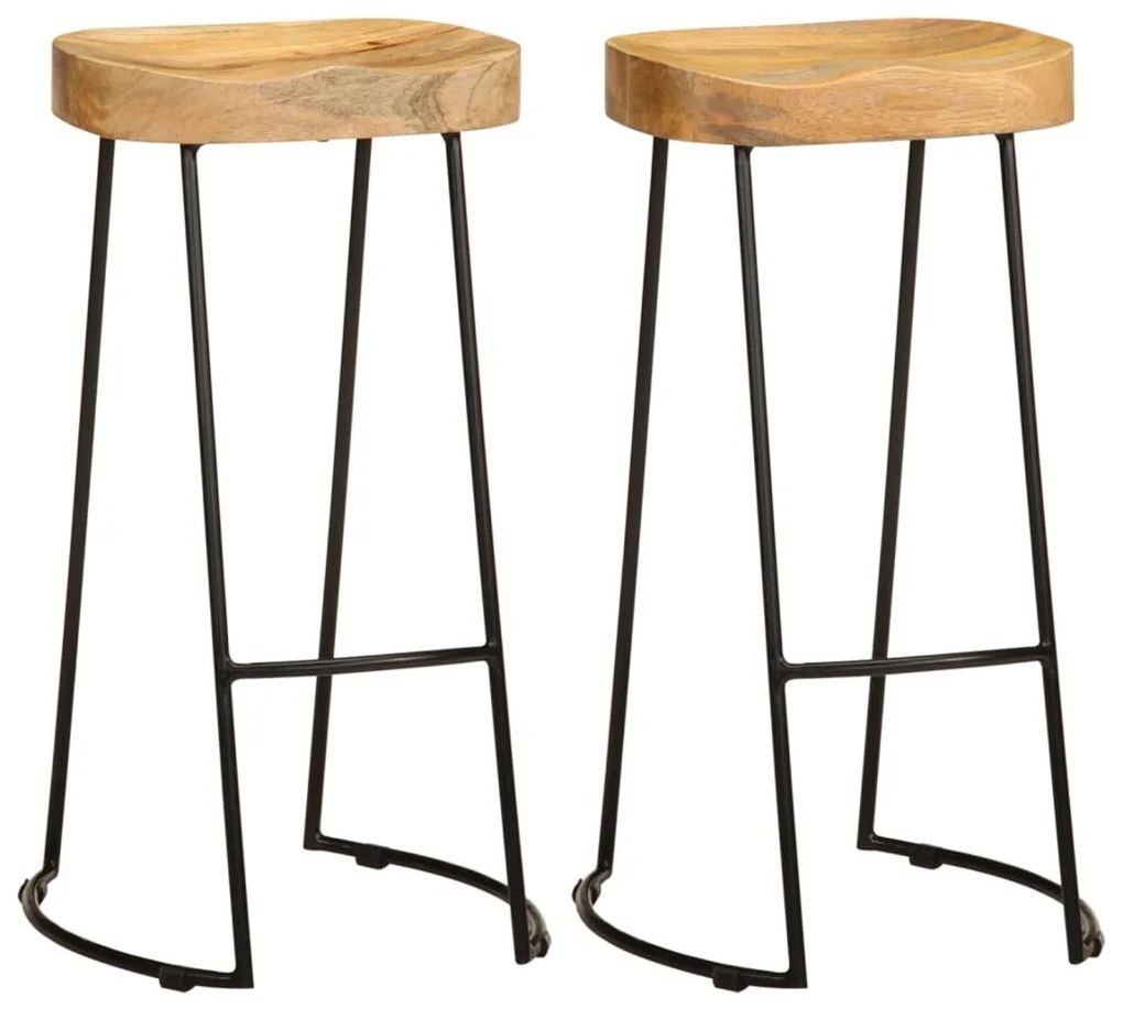 Sgabelli Da Bar 2 Pz İn Legno Massello Di Mango /