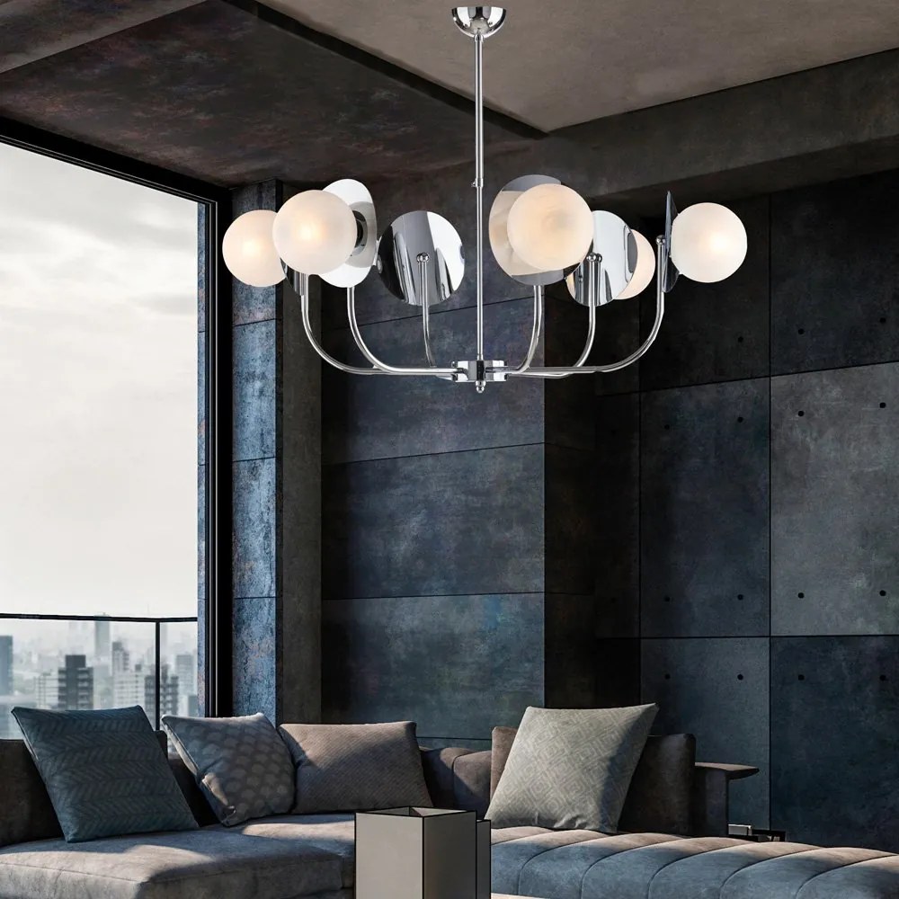 Lampadario Contemporaneo Selene Metallo Cromo 6 Luci E14