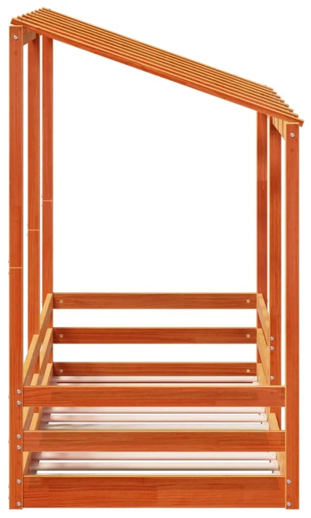 Letto bambini con tetto marrone cera 90x190 cm massello pino