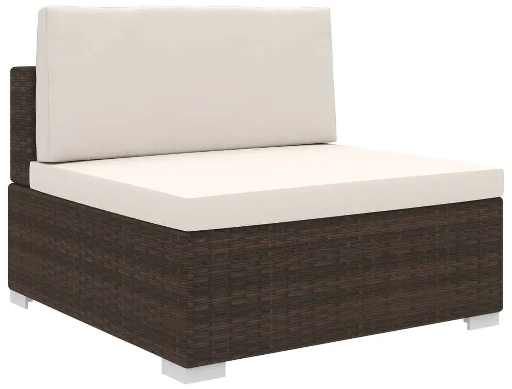 Seduta centrale modulare 1 pz con cuscini in polyrattan marrone