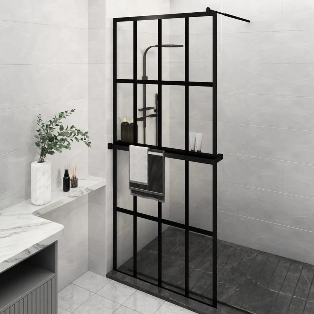 Parete Doccia Walk İn Mensola Nera 90x195cm Vetro Esg Alluminio /