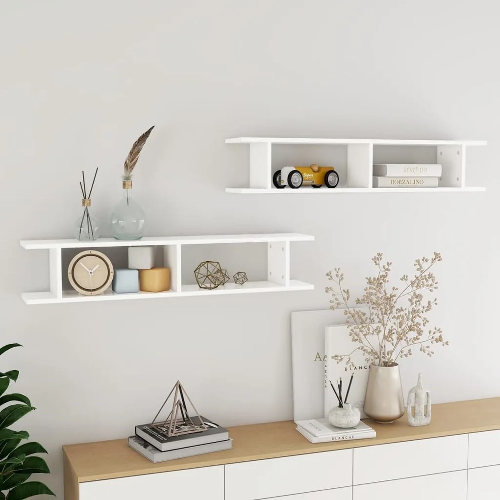 Mensole A Muro 2 Pz Bianche 105x18x20 Cm İn Legno Multistrato /