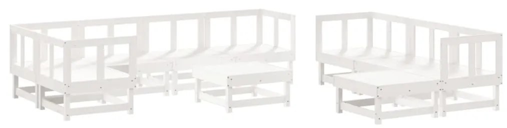 Set divani da giardino 10 pz con cuscini legno massello bianco