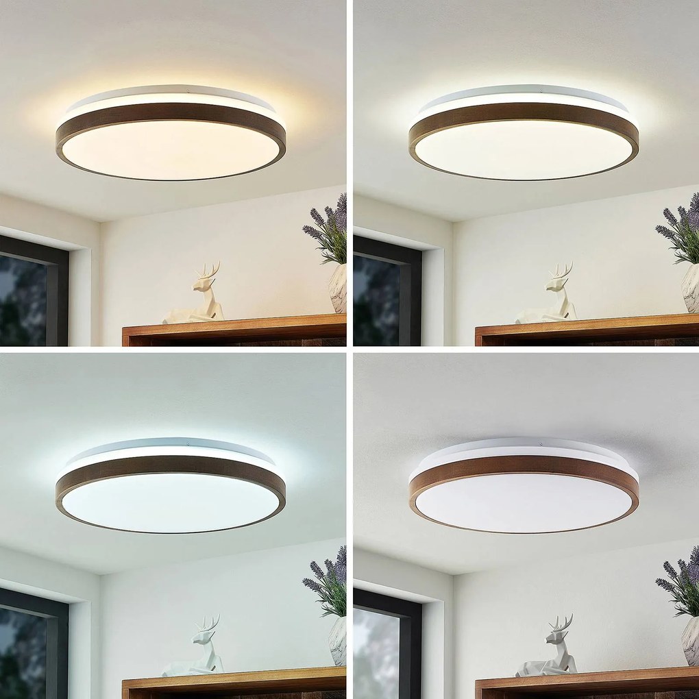 Plafoniera a LED Hudsona Lindby, dimmerabile, Legno scuro, Soggiorno / Sala da pranzo, Legno, Moderno, Plafoniera LED
