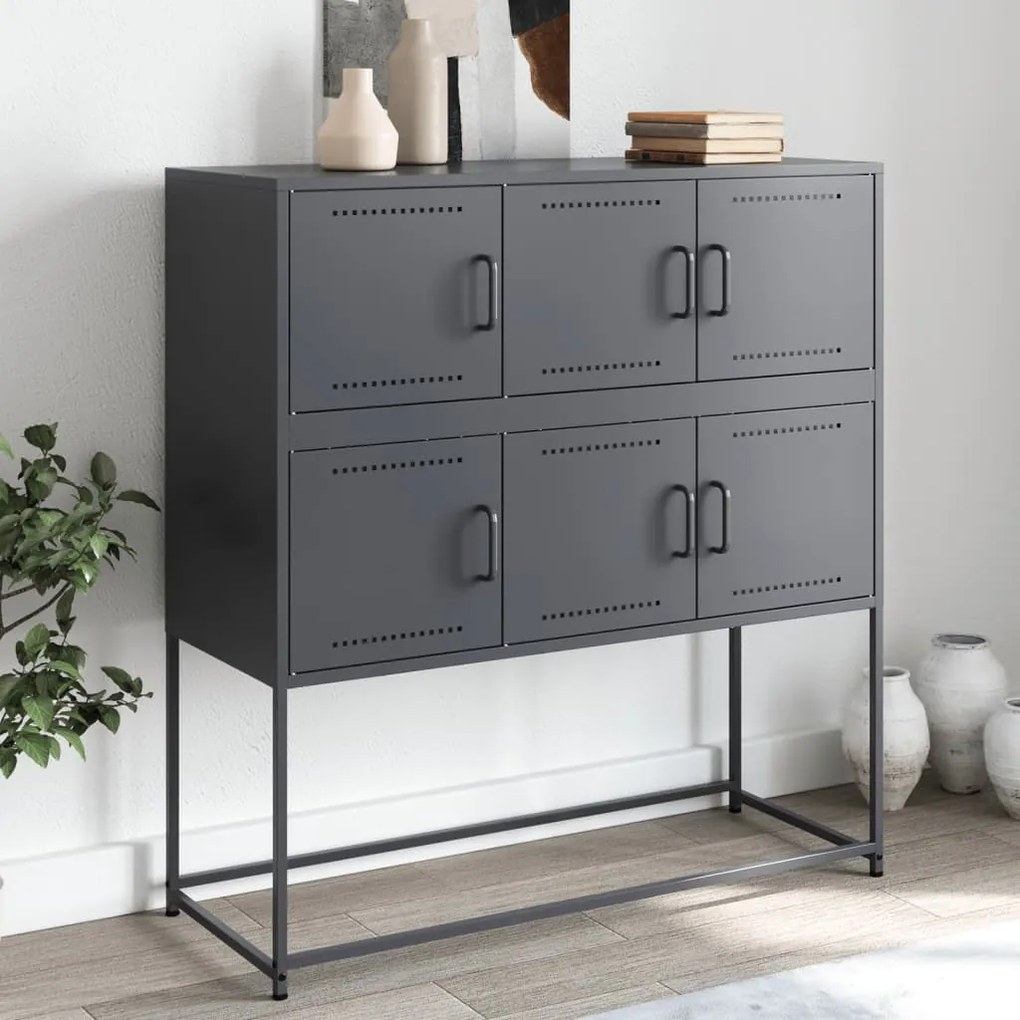 Credenza Antracite 100,5x39x107 Cm İn Acciaio /