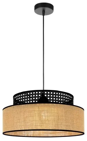 Lampadario a sospensione con filo BOHO 1xE27/60W/230V diametro 40 cm nero/rattan