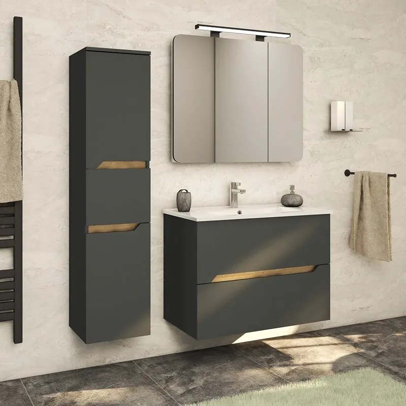 Kamalu - Specchio bagno contenitore 85 cm con faretto LED | LAC-ARES-85