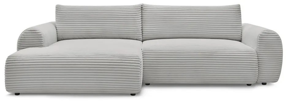 Divano angolare in grigio chiaro allungabile (con penisola a sinistra) con rivestimento in velluto a coste Lucien – Bobochic Paris