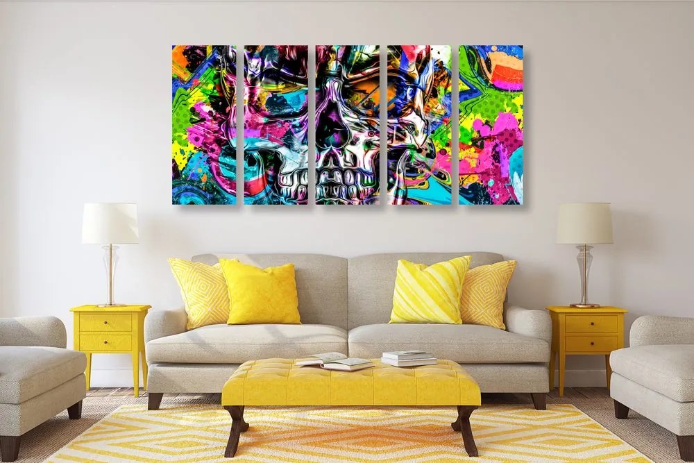 Quadri 5 pezzi – Teschio artistico colorato