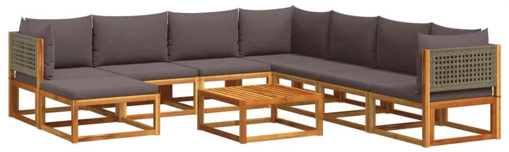 Set divano giardino 9 pz con cuscini legno massello di acacia