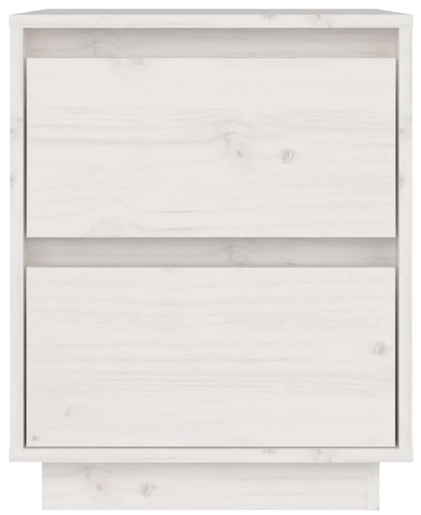 Comodino bianco 40x35x50 cm in legno massello di pino