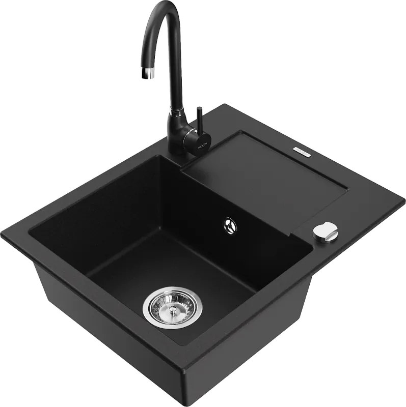 Mexen Enzo lavello da cucina in granito a 1 vasca con gocciolatoio e miscelatore Telma, nero - 6506-77-670200-70