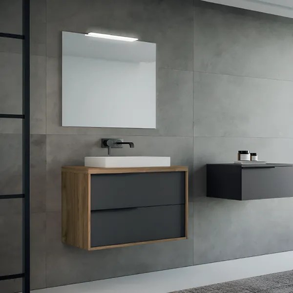 Mobile bagno sospeso 80 cm ISIDE Noce e Grafite Opaco con lavabo in ceramica