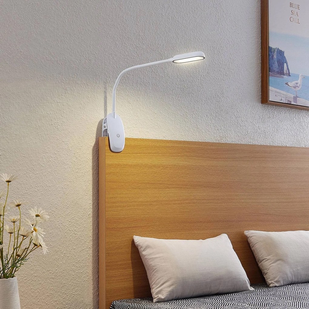 Lampada LED a morsetto Najari Prios, altezza 51 cm, bianco, batteria