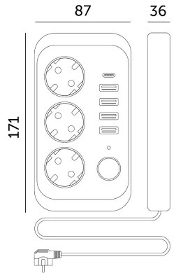 Sdoppiatore di prese con interruttore LINEA 3x230V + 5xUSB A/C SCHUKO 1,5 m bianco
