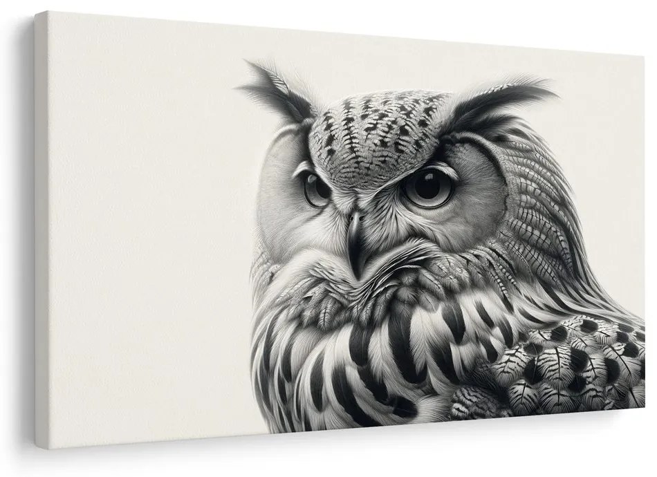 Quadro su tela – Ritratto di gufo in bianco e nero
