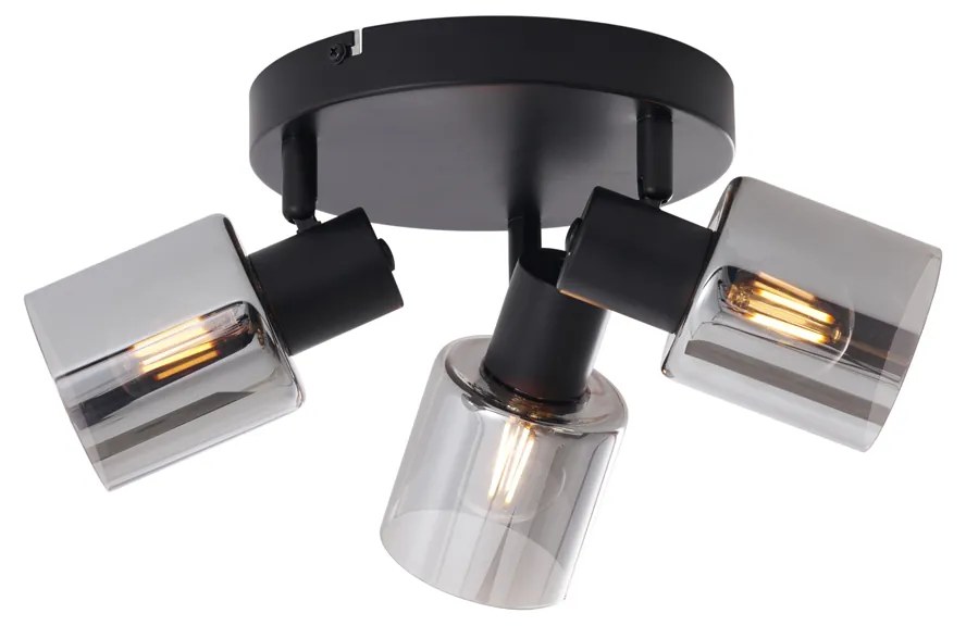Plafoniera moderna nera con vetro fumé rotonda a 3 luci - Cilin