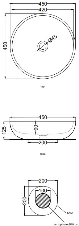 Cielo Shui Lavabo da appoggio tondo 45 cm senza troppopieno in ceramica nero lucido