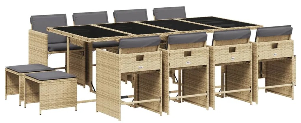 Set pranzo da giardino 13 pz con cuscini beige misto polyrattan