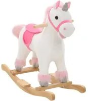 Unicorno a Dondolo in Peluche 65x32x58 cm Bianco e Rosa 80219