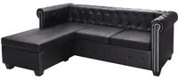 Divano Chesterfield a L in Finta Pelle Nero 245536