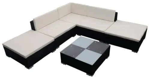 Set Divani da Giardino 6 pz con Cuscini in Polyrattan Nero