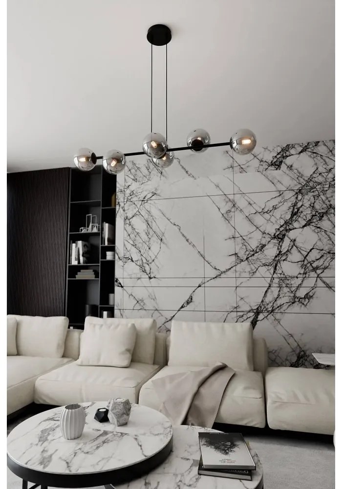 Lampadario a Sospensione in Acciaio e Vetro ROSSI 6 Nero 6xE14 Colore delle Sfere Grafite