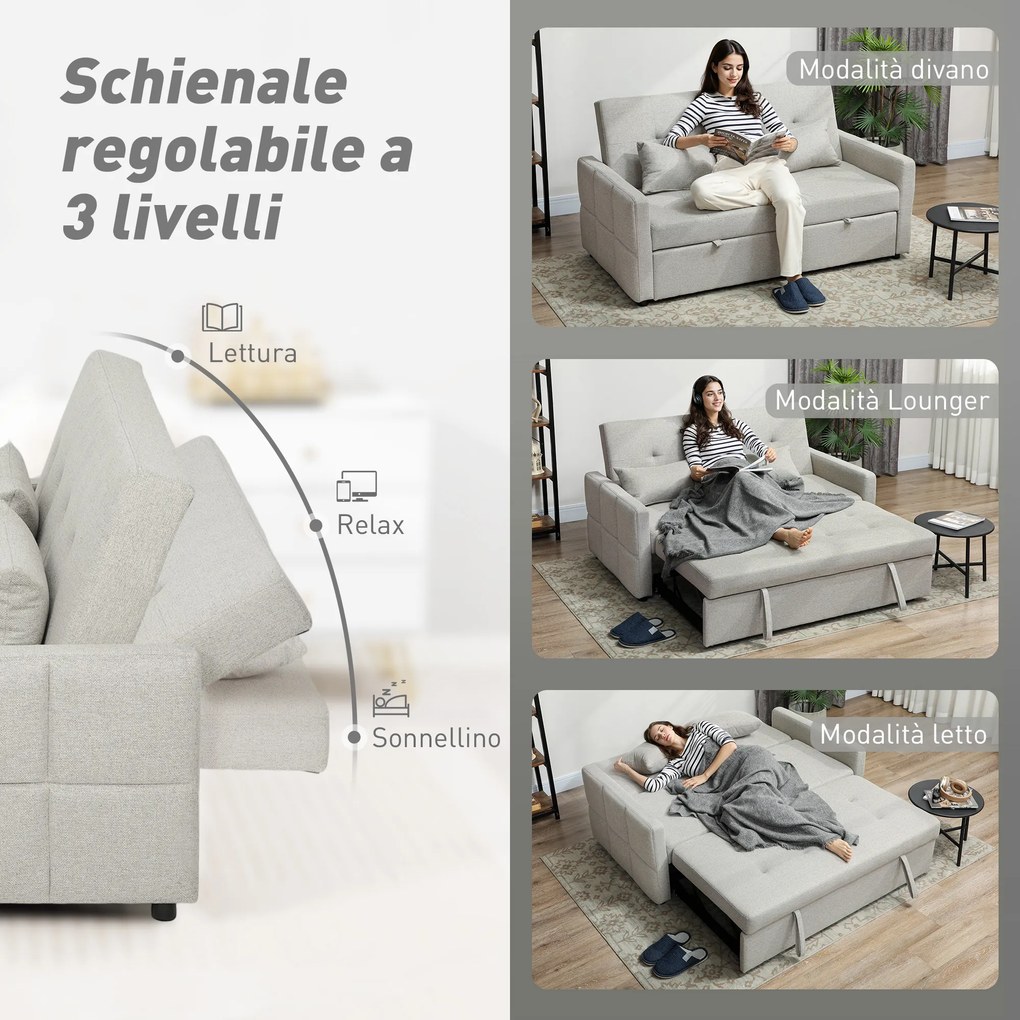 Divano Letto 2 Posti Convertibile Apertura Clic Clac con 2 Cuscini in Tessuto Marrone Chiaro...