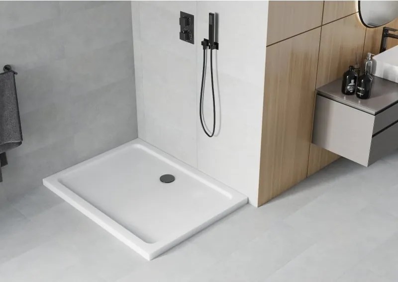 Mexen Flat piatto doccia rettangolare slim 80 x 70 cm, bianco, sifone nero - 40107080B