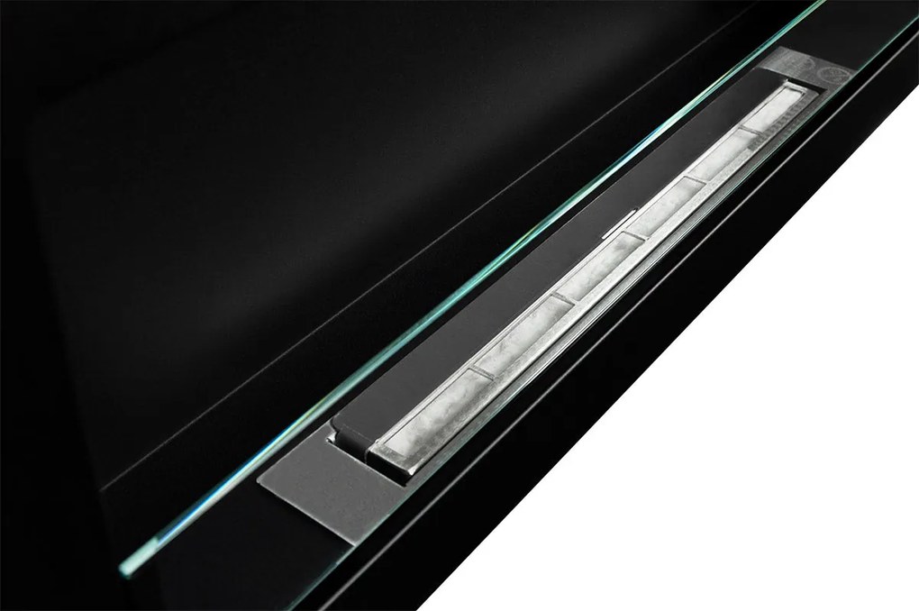 Camino a Bioetanolo da Parete 90x12x40 cm con Vetro in Acciaio Inox Nero...